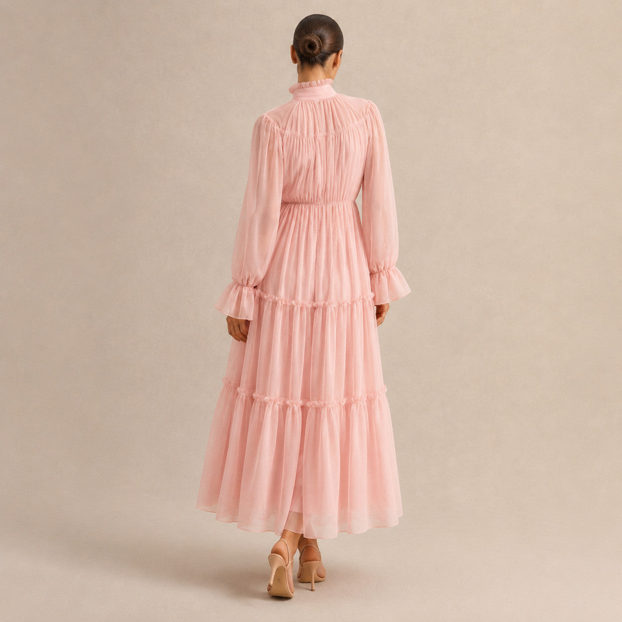Chiffon High Neck Tiered Maxi Dress