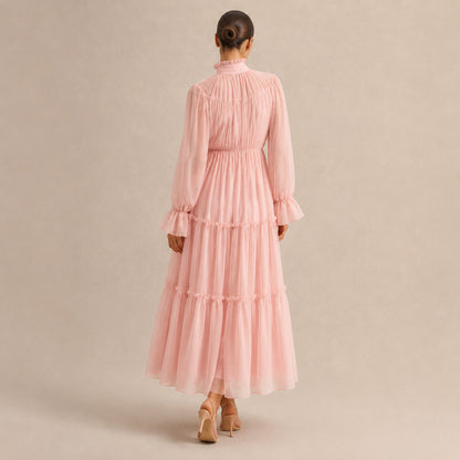 Chiffon High Neck Tiered Maxi Dress
