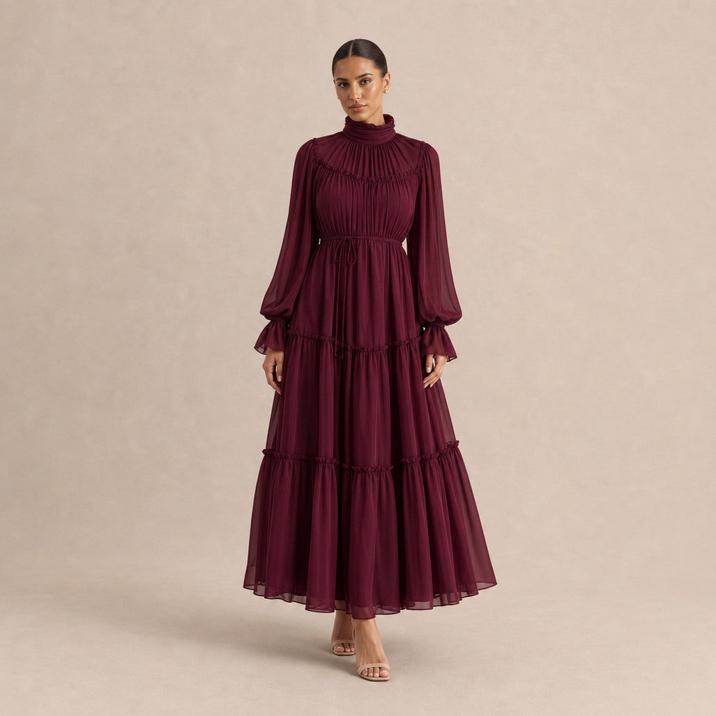 Chiffon High Neck Tiered Maxi Dress