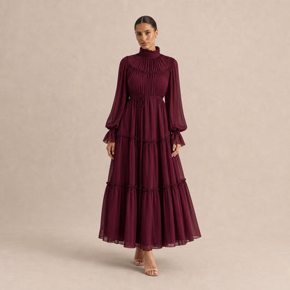 Chiffon High Neck Tiered Maxi Dress
