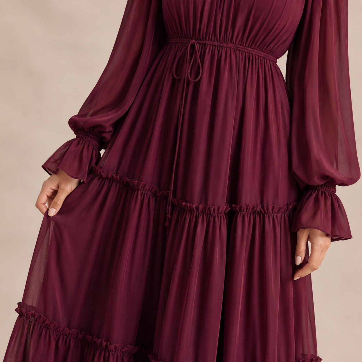 Chiffon High Neck Tiered Maxi Dress