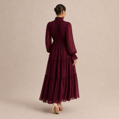 Chiffon High Neck Tiered Maxi Dress