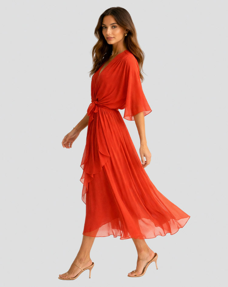 Chiffon Kimono Sleeve Midi Dress