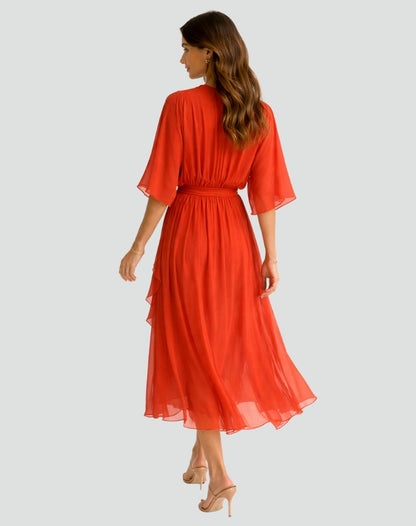 Chiffon Kimono Sleeve Midi Dress
