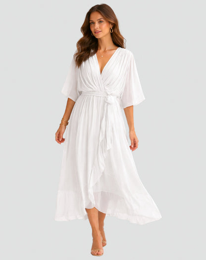 Chiffon Kimono Sleeve Midi Dress