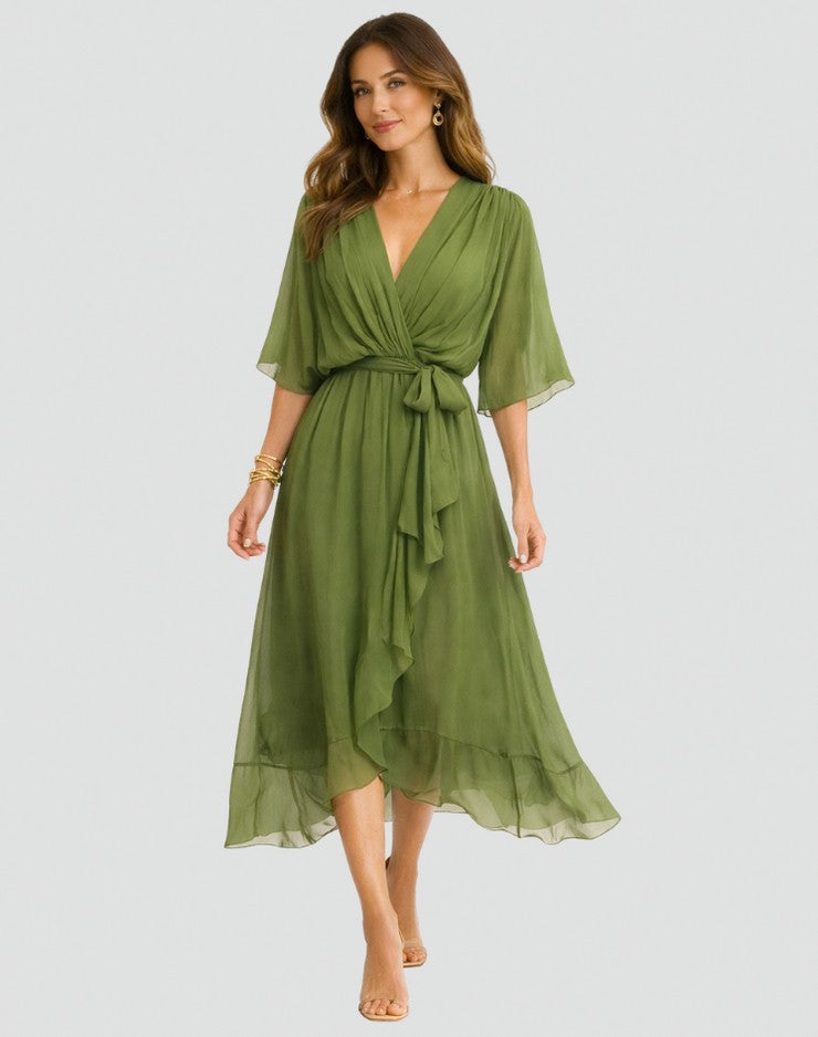 Chiffon Kimono Sleeve Midi Dress