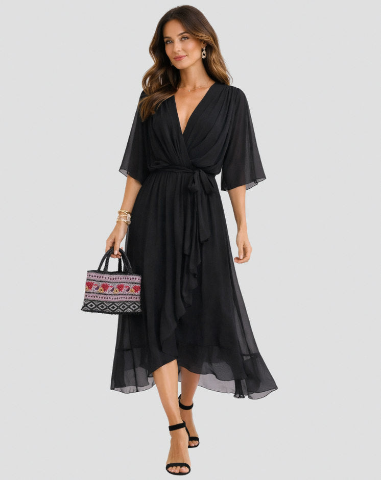 Chiffon Kimono Sleeve Midi Dress