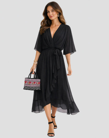 Chiffon Kimono Sleeve Midi Dress