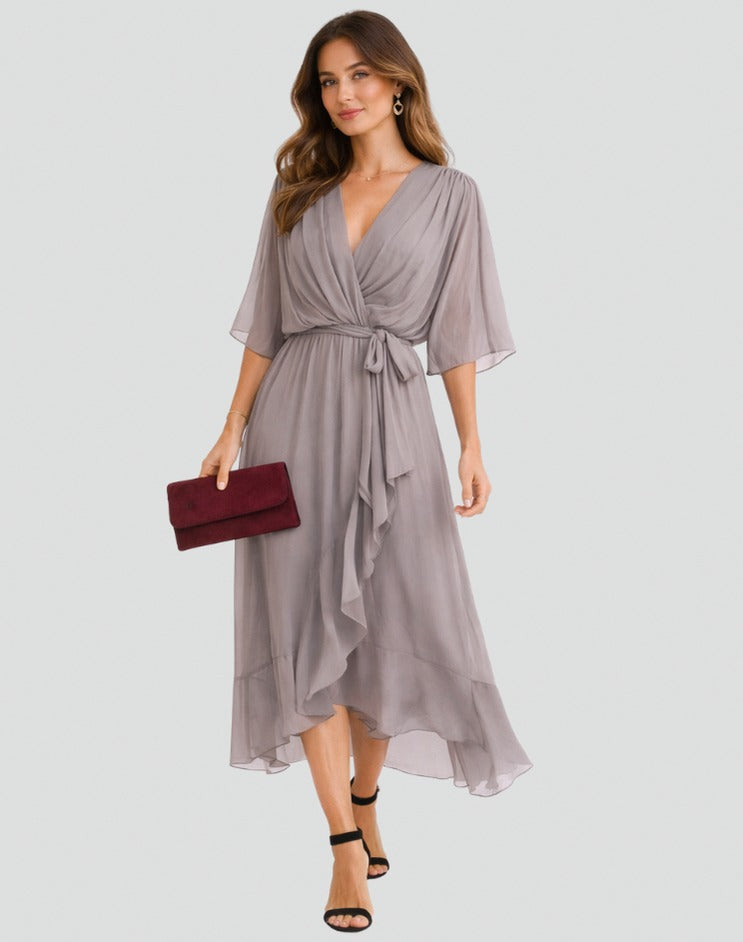 Chiffon Kimono Sleeve Midi Dress