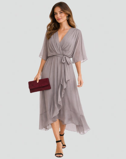 Chiffon Kimono Sleeve Midi Dress