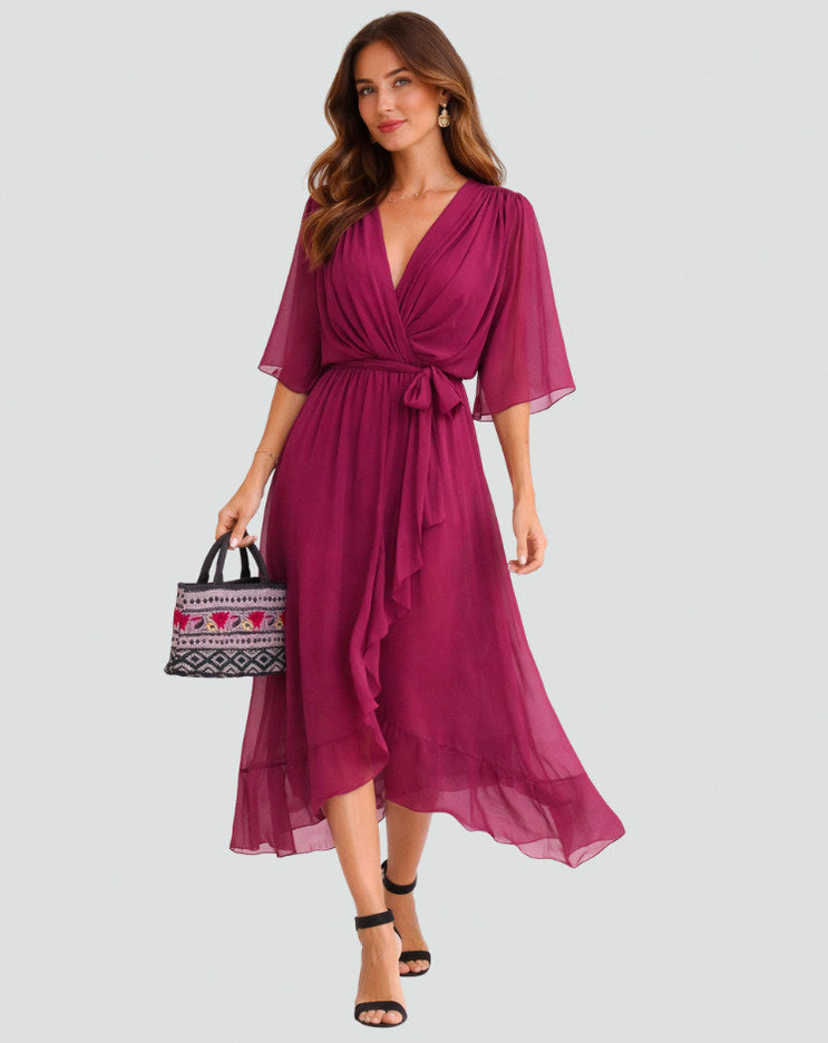 Chiffon Kimono Sleeve Midi Dress
