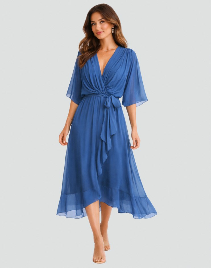 Chiffon Kimono Sleeve Midi Dress