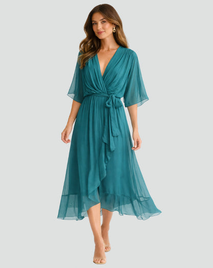 Chiffon Kimono Sleeve Midi Dress