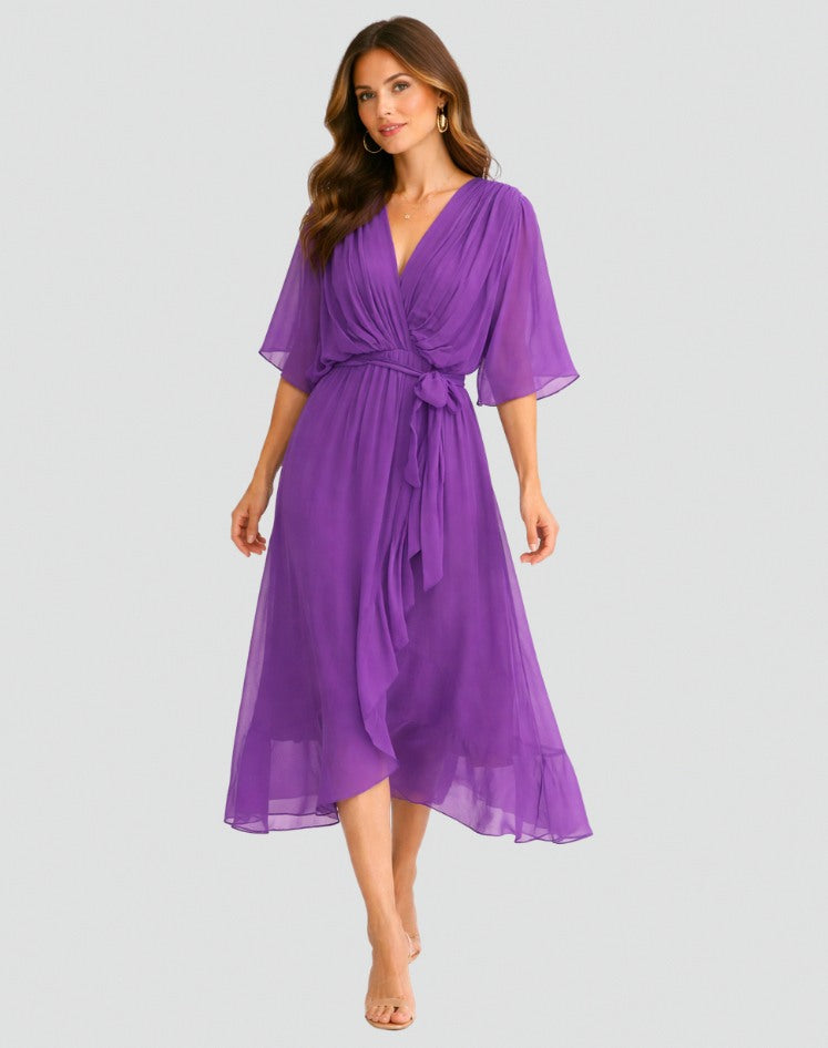 Chiffon Kimono Sleeve Midi Dress