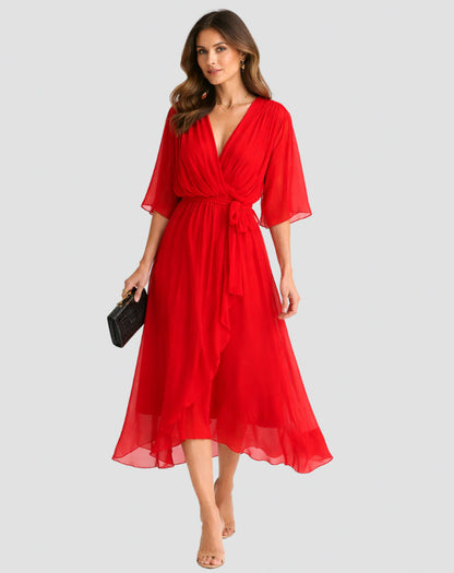 Chiffon Kimono Sleeve Midi Dress