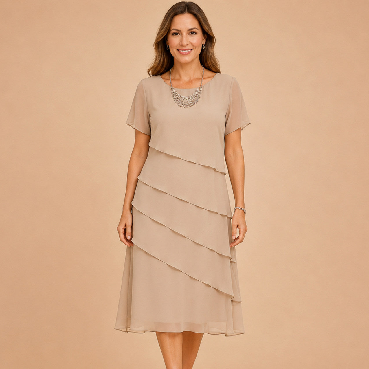 Chiffon Tiered Midi Dress