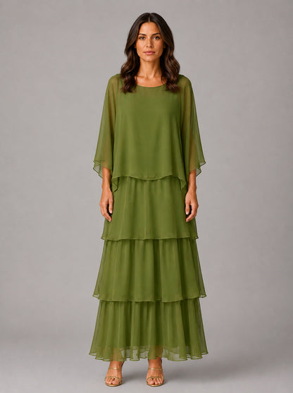 Chiffon Tiered Overlay Maxi Dress