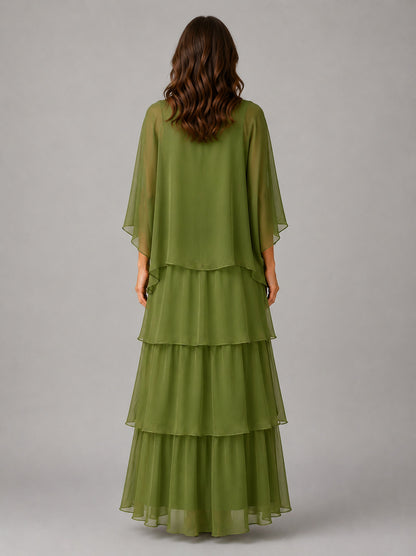 Chiffon Tiered Overlay Maxi Dress