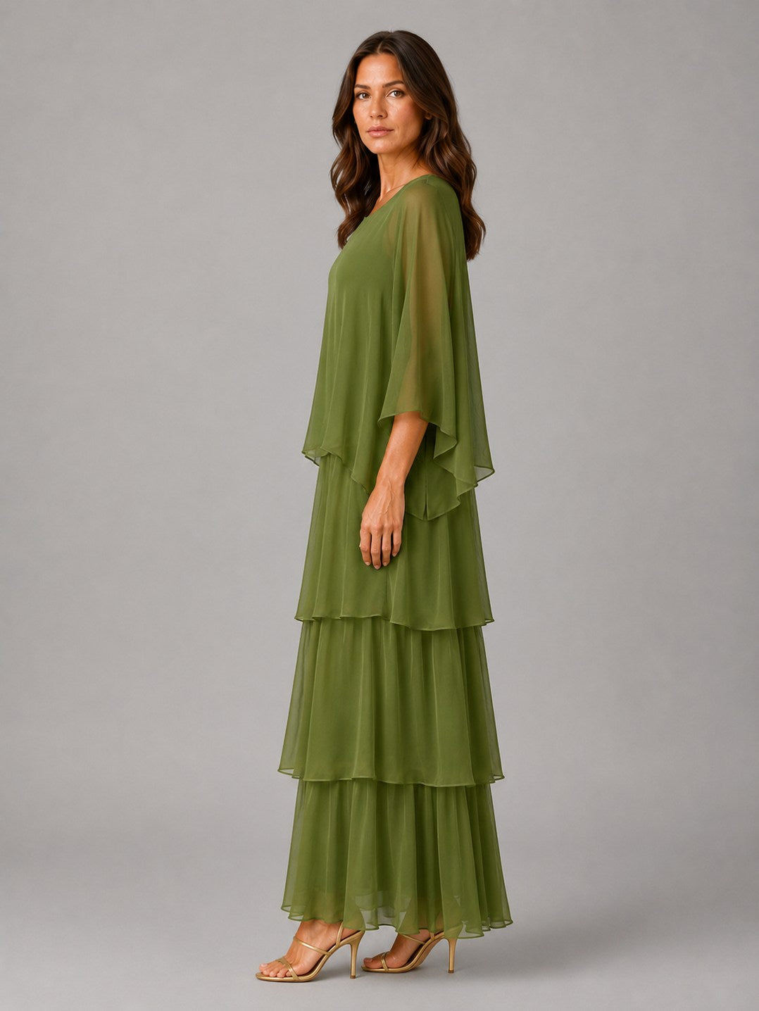 Chiffon Tiered Overlay Maxi Dress