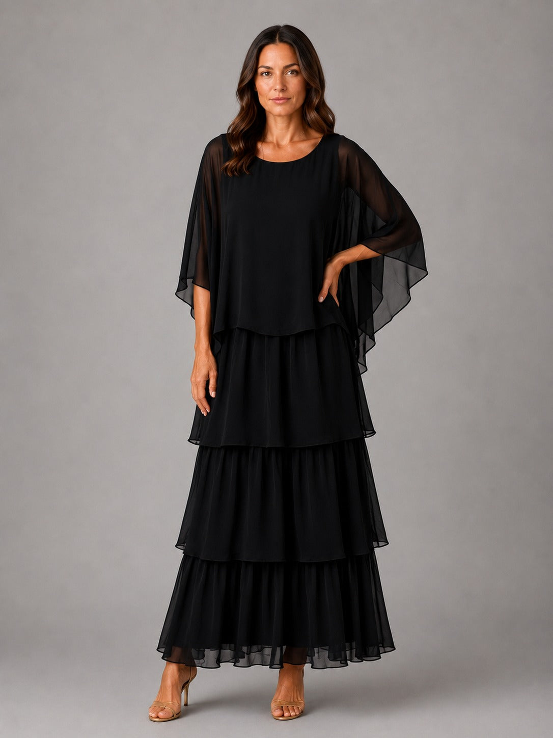 Chiffon Tiered Overlay Maxi Dress