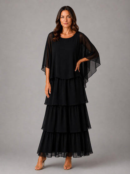 Chiffon Tiered Overlay Maxi Dress