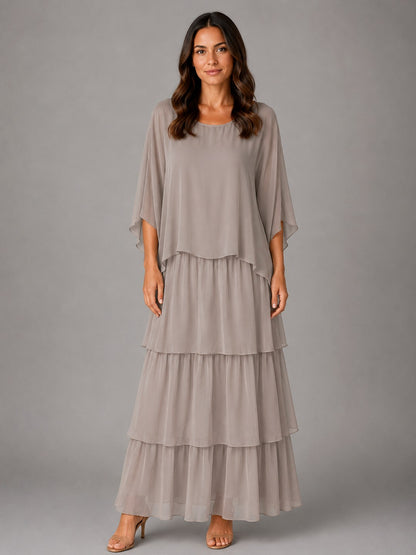 Chiffon Tiered Overlay Maxi Dress