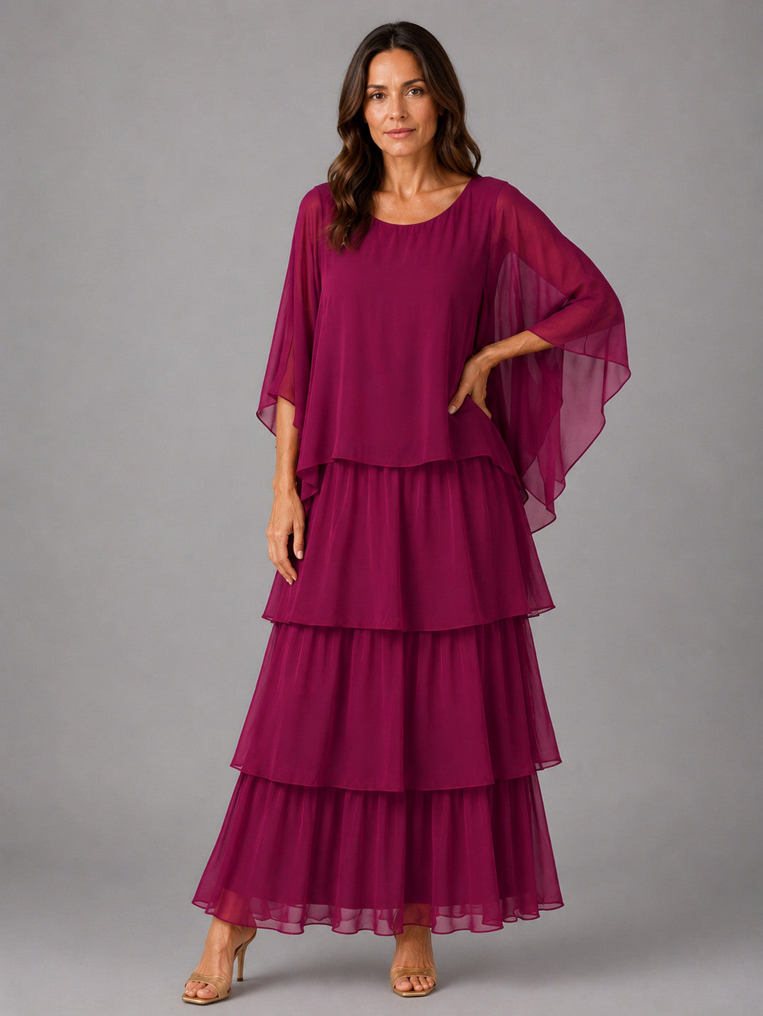 Chiffon Tiered Overlay Maxi Dress