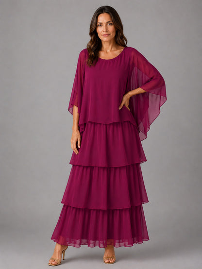 Chiffon Tiered Overlay Maxi Dress