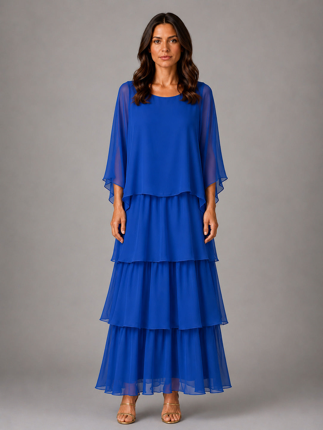 Chiffon Tiered Overlay Maxi Dress