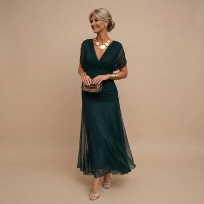 Chiffon Wrap Short Sleeve Maxi Dress