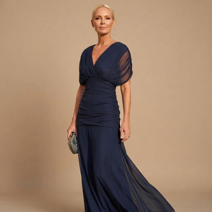 Chiffon Wrap Short Sleeve Maxi Dress