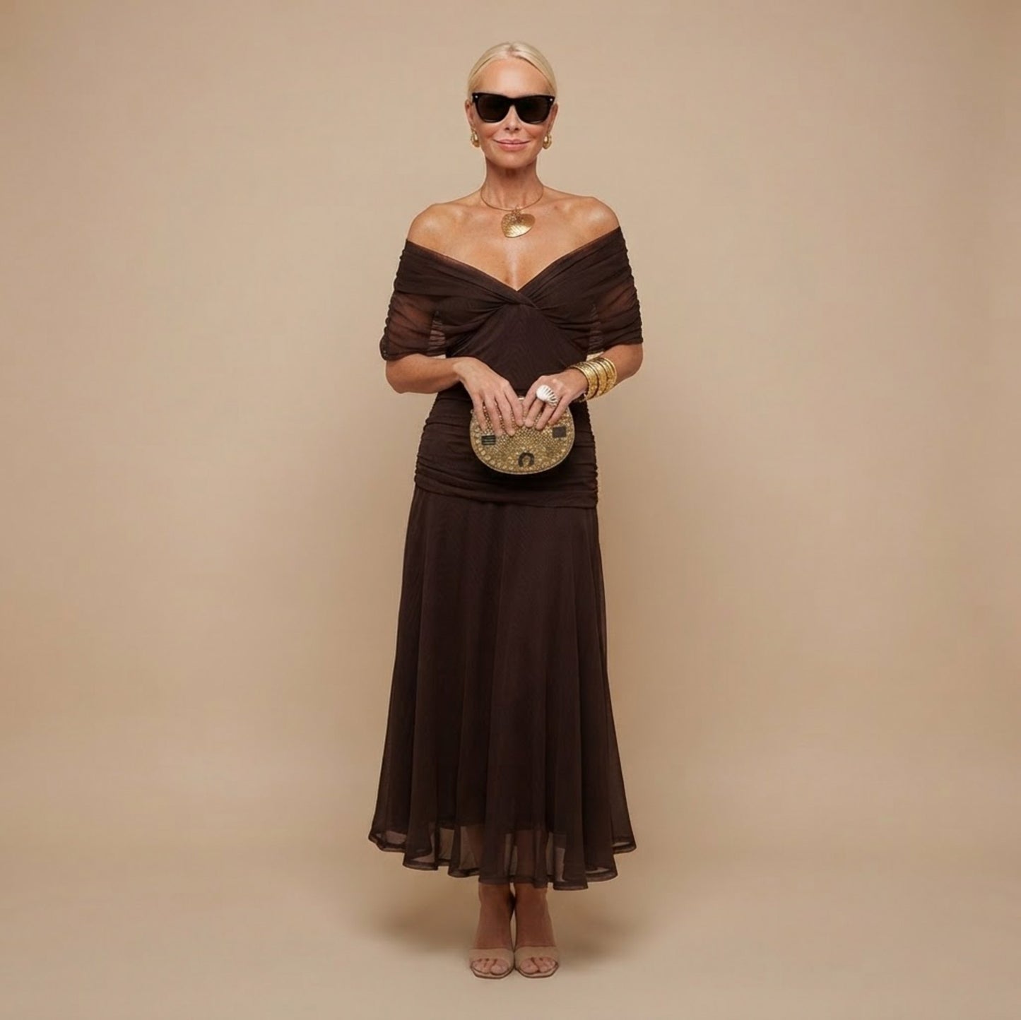 Chiffon Wrap Short Sleeve Maxi Dress