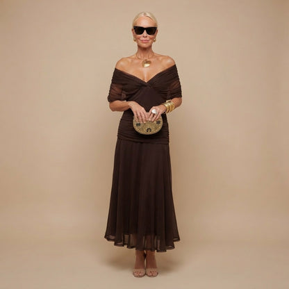 Chiffon Wrap Short Sleeve Maxi Dress