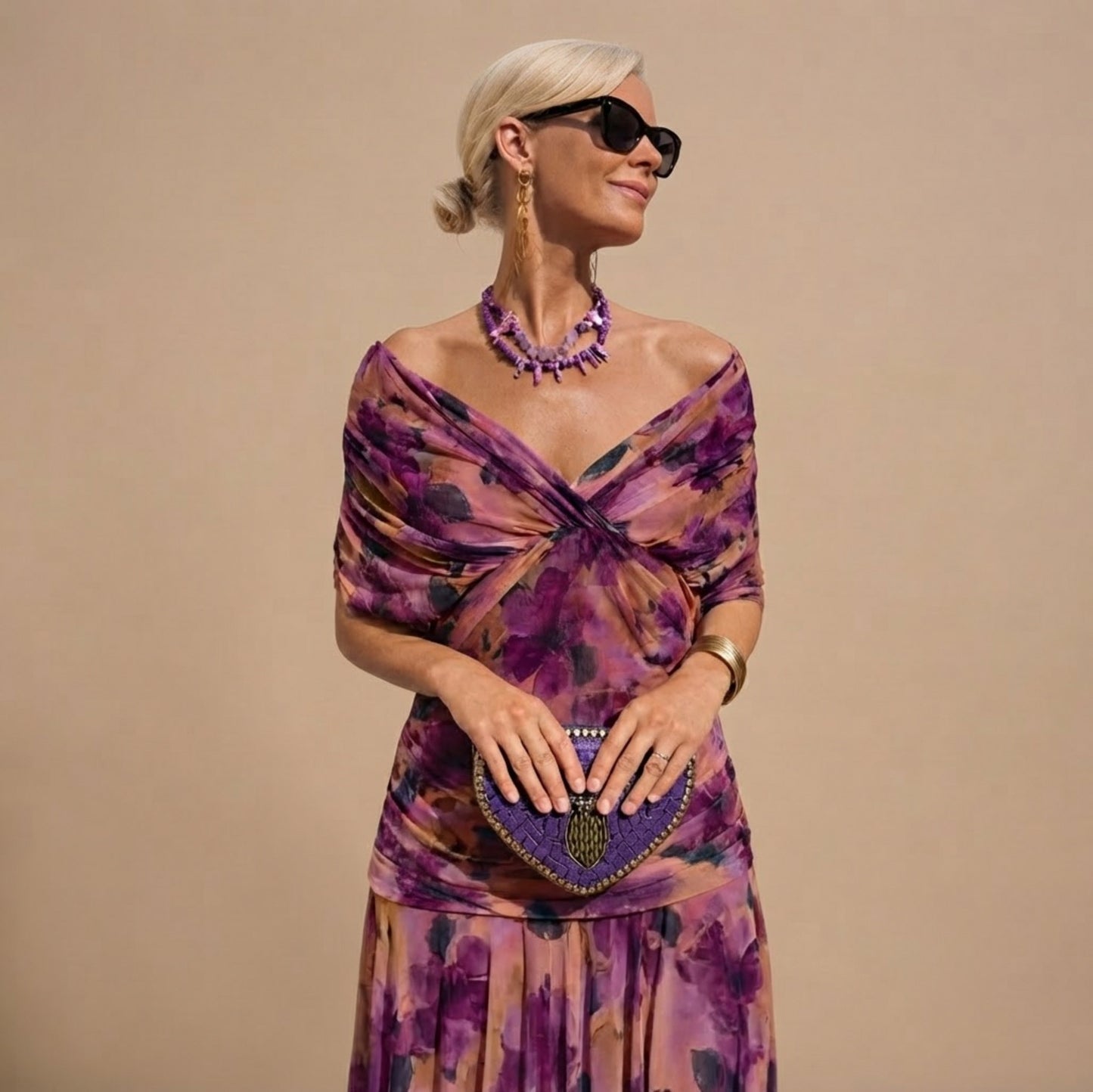 Chiffon Wrap Short Sleeve Maxi Dress