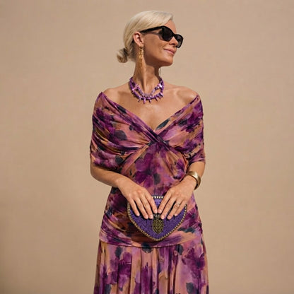 Chiffon Wrap Short Sleeve Maxi Dress