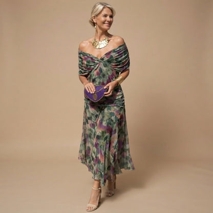 Chiffon Wrap Short Sleeve Maxi Dress