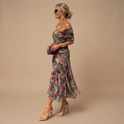 Chiffon Wrap Short Sleeve Maxi Dress