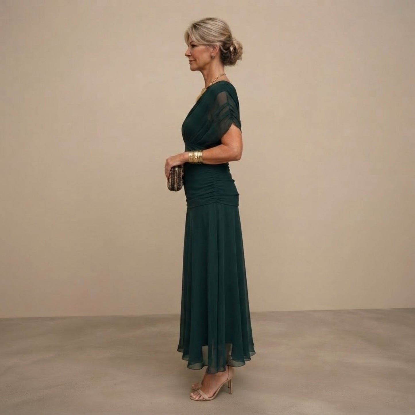 Chiffon Wrap Short Sleeve Maxi Dress