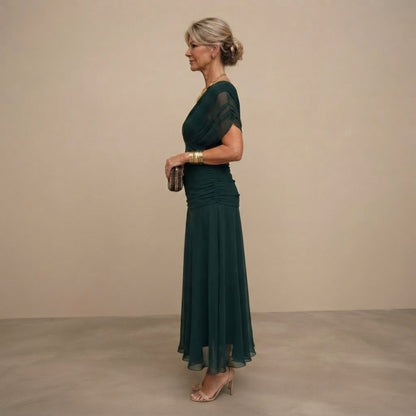 Chiffon Wrap Short Sleeve Maxi Dress