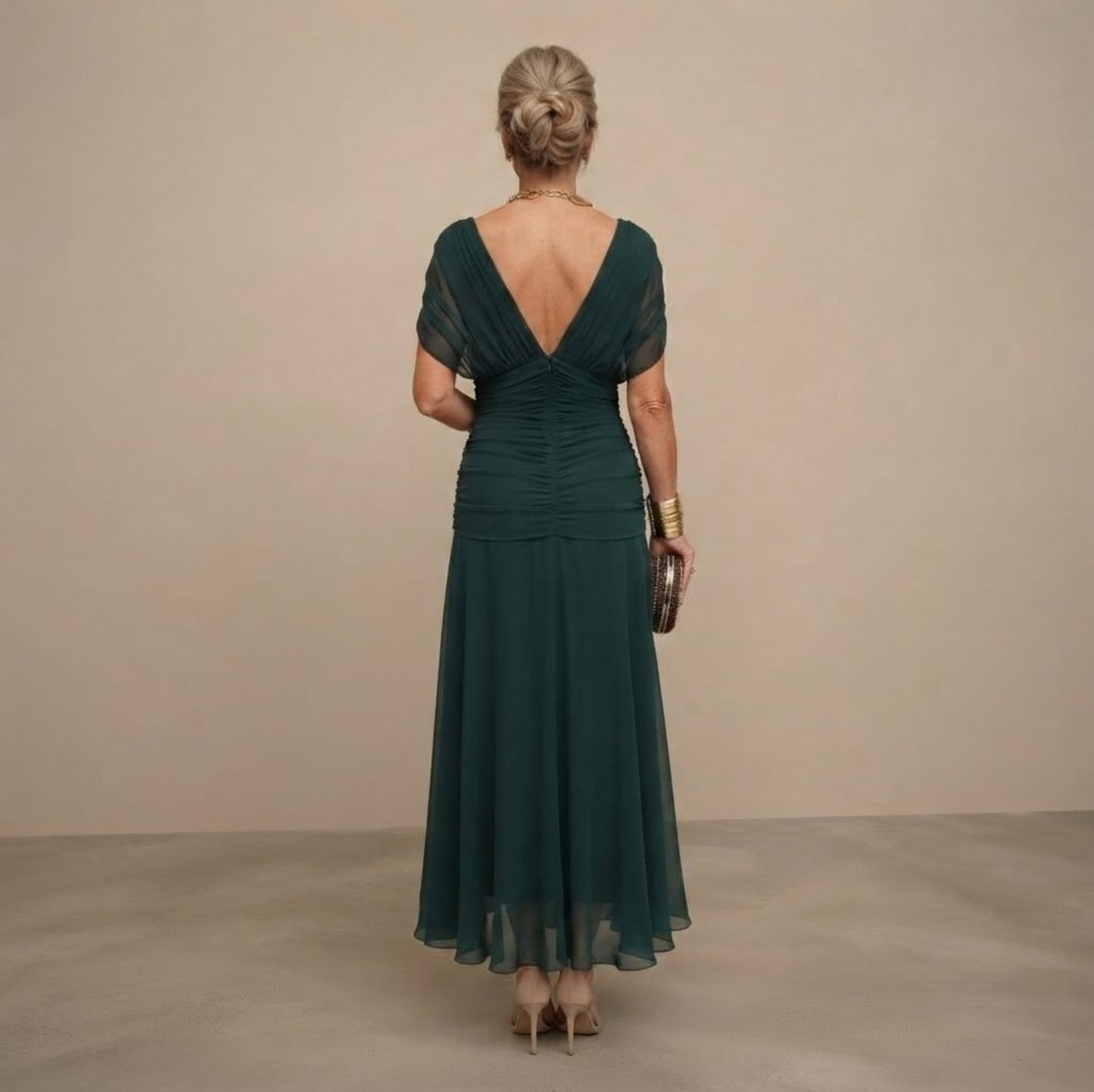 Chiffon Wrap Short Sleeve Maxi Dress