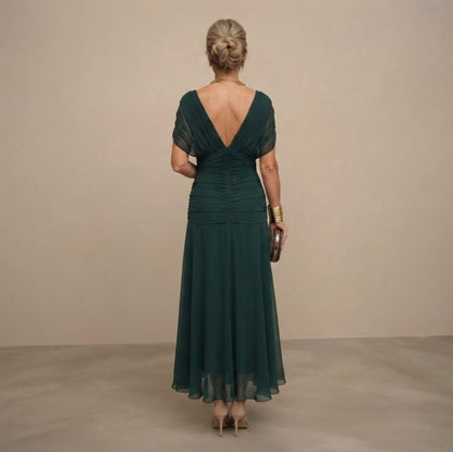 Chiffon Wrap Short Sleeve Maxi Dress
