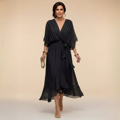 Chiffon Wrap Tie Waist Midi Dress