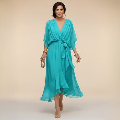 Chiffon Wrap Tie Waist Midi Dress