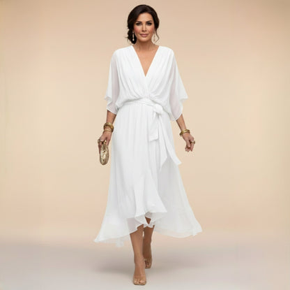 Chiffon Wrap Tie Waist Midi Dress