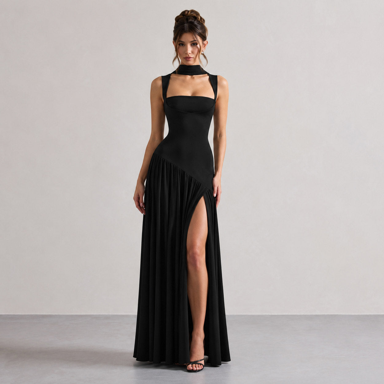 Choker Asymmetrical Maxi Dress