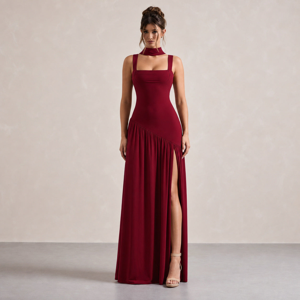 Choker Asymmetrical Maxi Dress