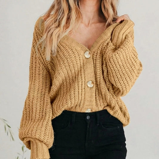 Chunky Knit V Neck Cardigan