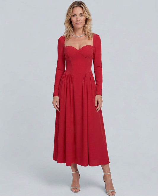 Corset Sweetheart Long Sleeve Midi Dress