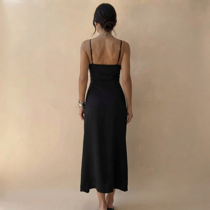 Cowl Neck High Slit Slip Dress