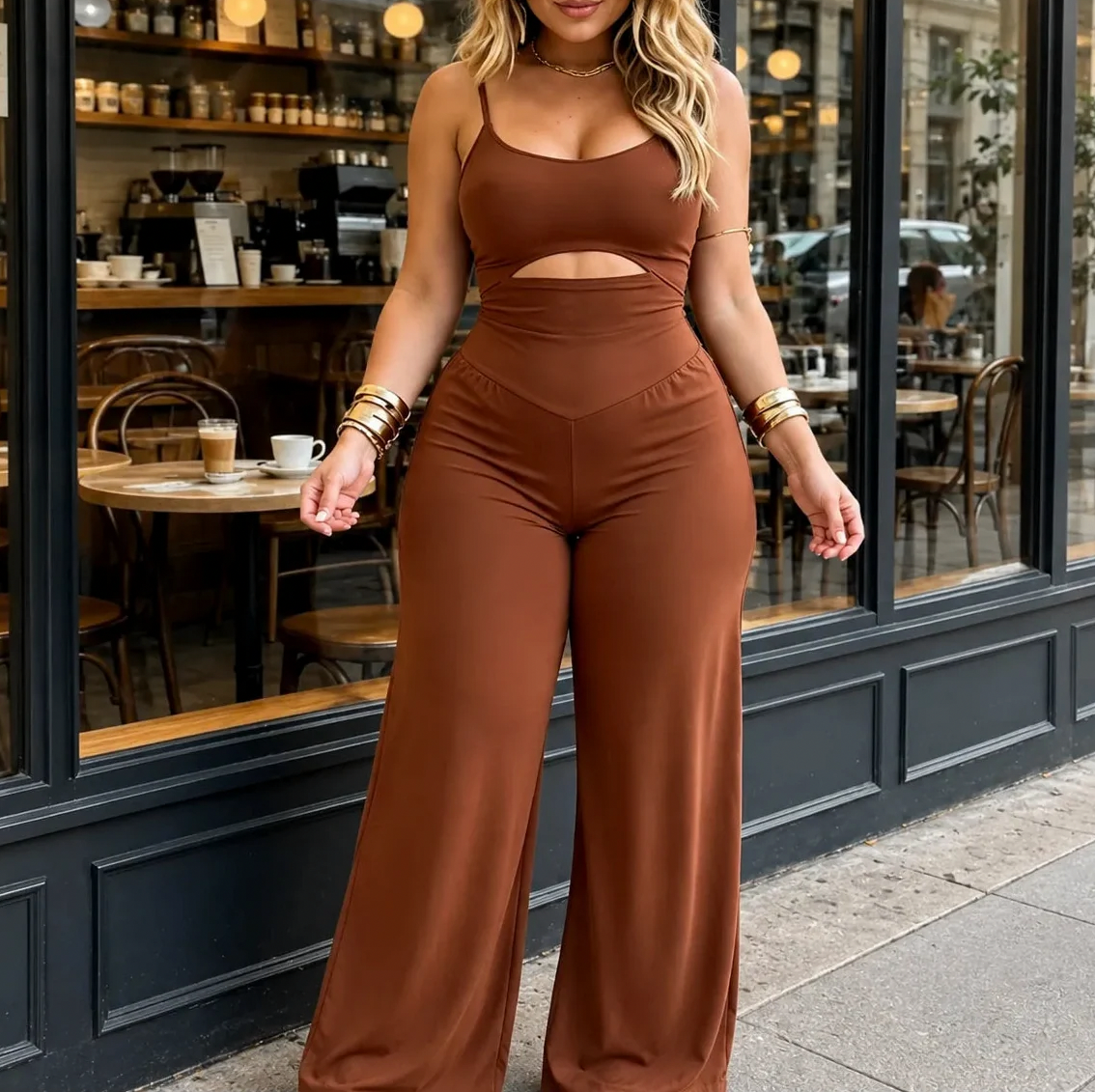Cutout Drop Waist Wide Leg Jumpsuit